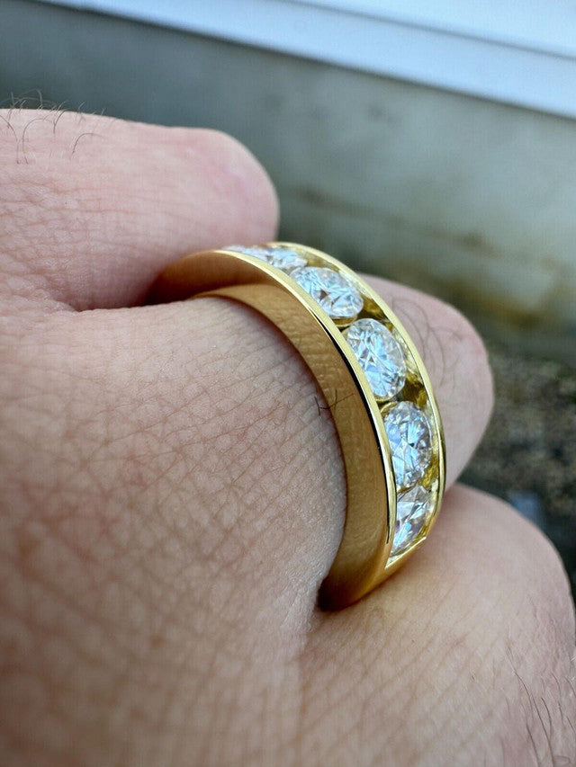 Moissanite Half Eternity Band Channel Set Wedding Ring 14k Gold Over 925 Silver
