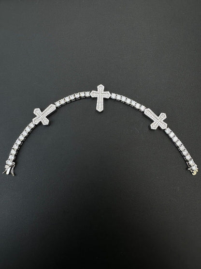 Moissanite Iced Cross Shape Tennis Bracelet Mens Ladies Hip Hop Real 925 Silver