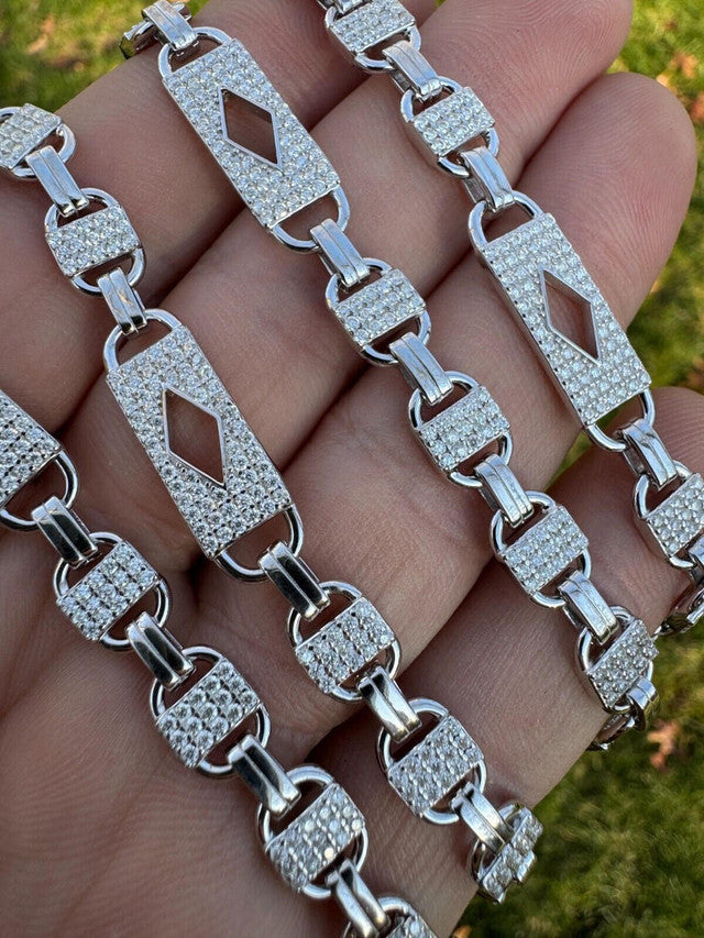 MOISSANITE Iced Valentino Mariner Chain Real 925 Silver Necklace Bracelet 10mm