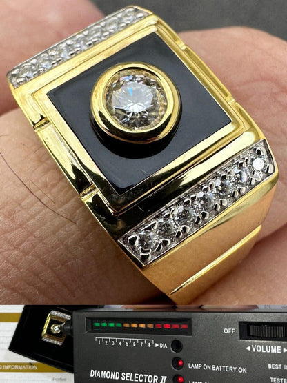 Men's 14k Gold Over Solid 925 Silver Black Onyx Ring ICY Pinky Diamond Sz 7-12 (CZ)