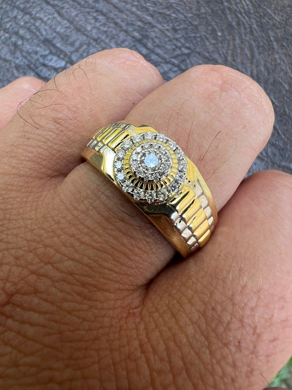 MOISSANITE Men's 14k Gold Over Real 925 Silver Iced Presidential Ring Hip Hop