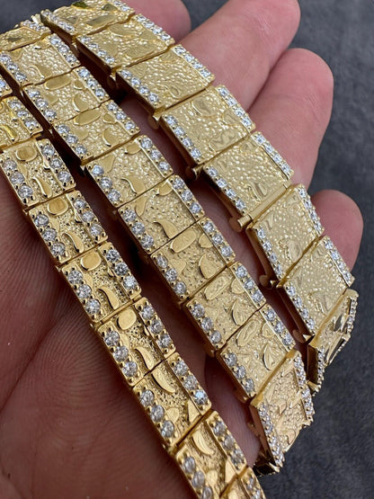 Moissanite Men's Real 14k Gold Plated 925 Silver Iced Nugget Bracelet 8mm-16mm