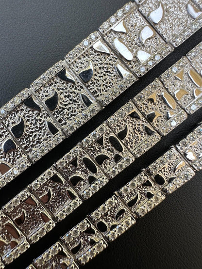 WHITE GOLD Moissanite Men's Real 14k Gold Plated 925 Silver Iced Nugget Bracelet 8mm-16mm