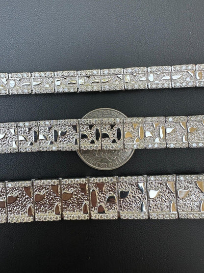 WHITE GOLD Moissanite Men's Real 14k Gold Plated 925 Silver Iced Nugget Bracelet 8mm-16mm