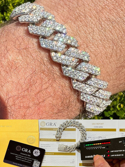 14mm White Gold Iced out Prong Miami Cuban Link Bracelet Diamond Moissanite 925 Sterling Silver Bracelet