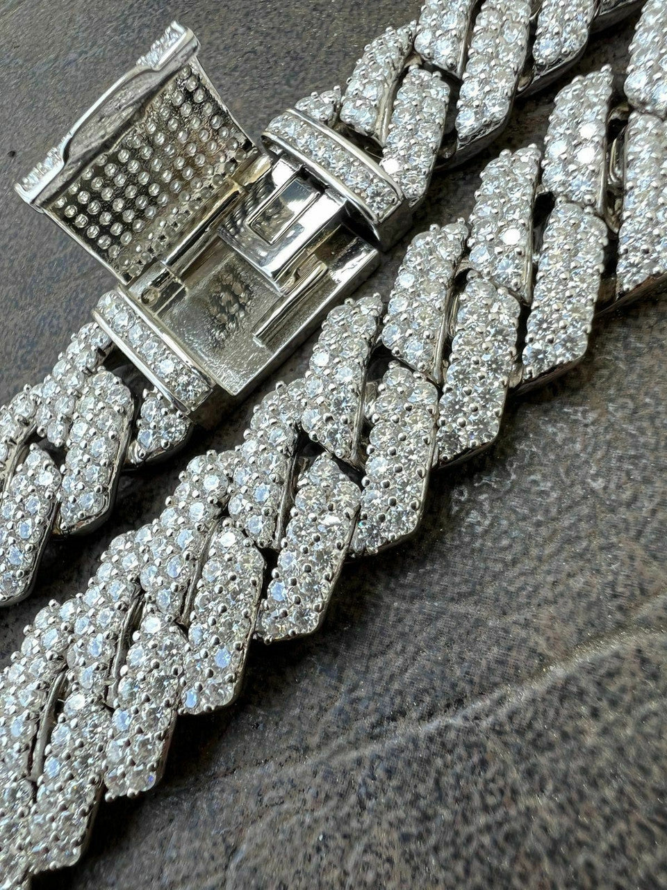 14mm White Gold Iced out Prong Miami Cuban Link Bracelet Diamond Moissanite 925 Sterling Silver Bracelet