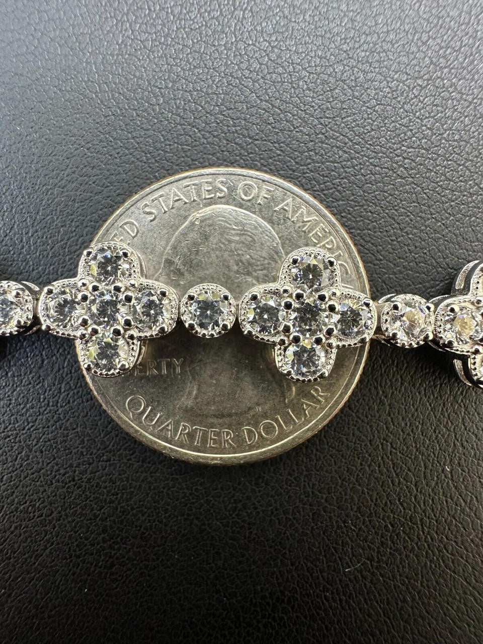 Moissanite Real 925 Silver 10mm Iced Clover Flower Tennis Bracelet Mens Ladies