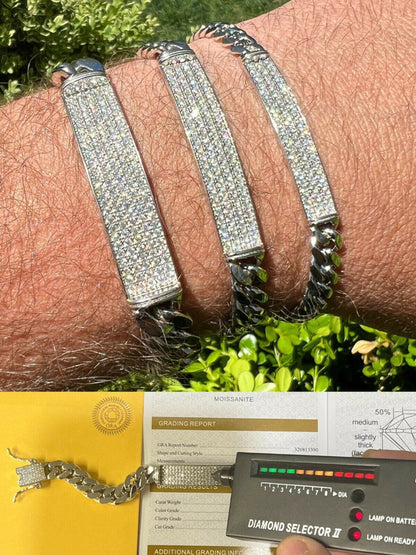 6-10mm MOISSANITE Miami Cuban Link ID Bracelet 925 Sterling Silver Iced Passes Diamond Tester