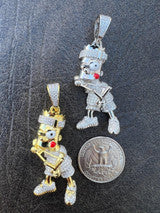 MOISSANITE Real Silver / Gold Iced Bart Simpson Pendant Necklace Diamond Test ✅