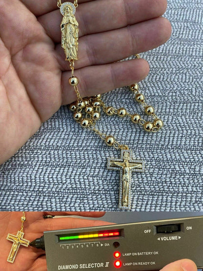 Men's Rosary Beads Necklace 14k Gold Over Vermeil 925 Sterling Silver Rosario Jesus Mary