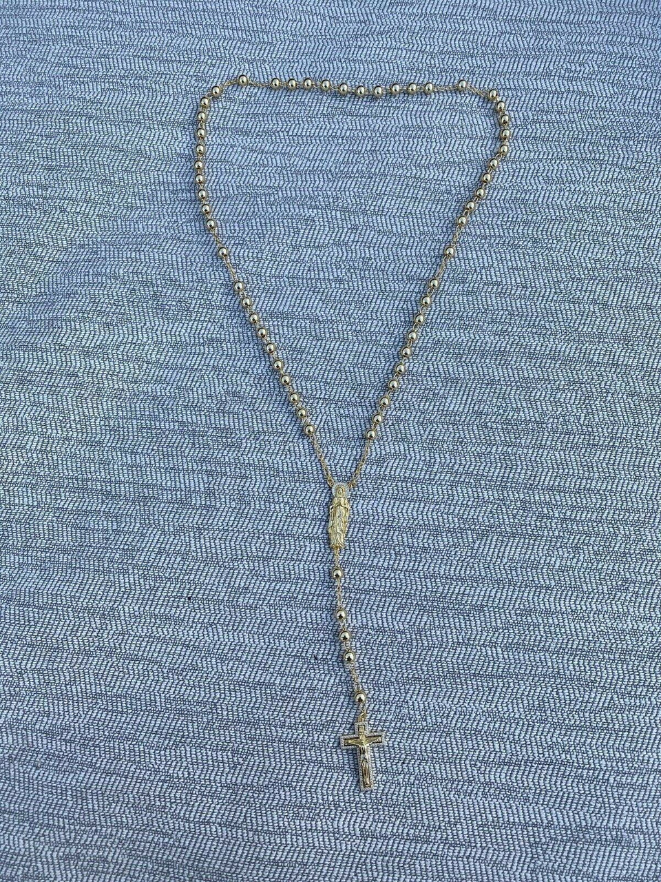 Men's Rosary Beads Necklace 14k Gold Over Vermeil 925 Sterling Silver Rosario Jesus Mary