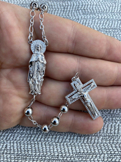 MOISSANITE Rosary Beads Necklace 14k Gold Over 925 Sterling Silver Rosario Jesus