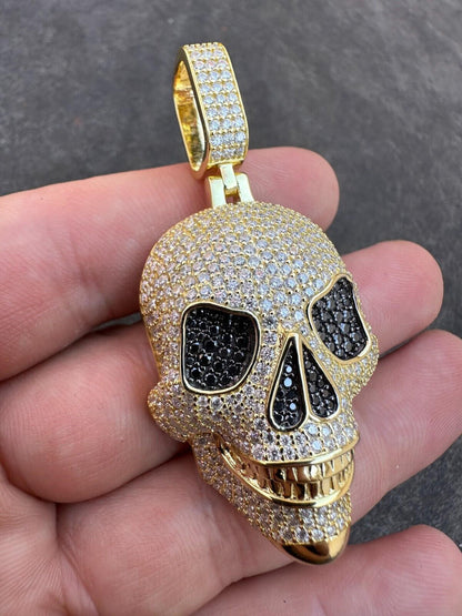 White & Black Diamond Iced out Moissanite Skull Pendant 3d 925 Sterling Silver Necklace Hip Hop Jewelry