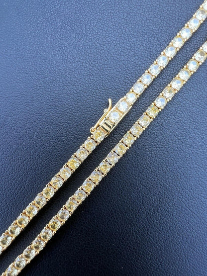 3MM/5MM YELLOW MOISSANITE STONE CANARY TENNIS Chain 14K GOLD OVER 925 STERLING SILVER