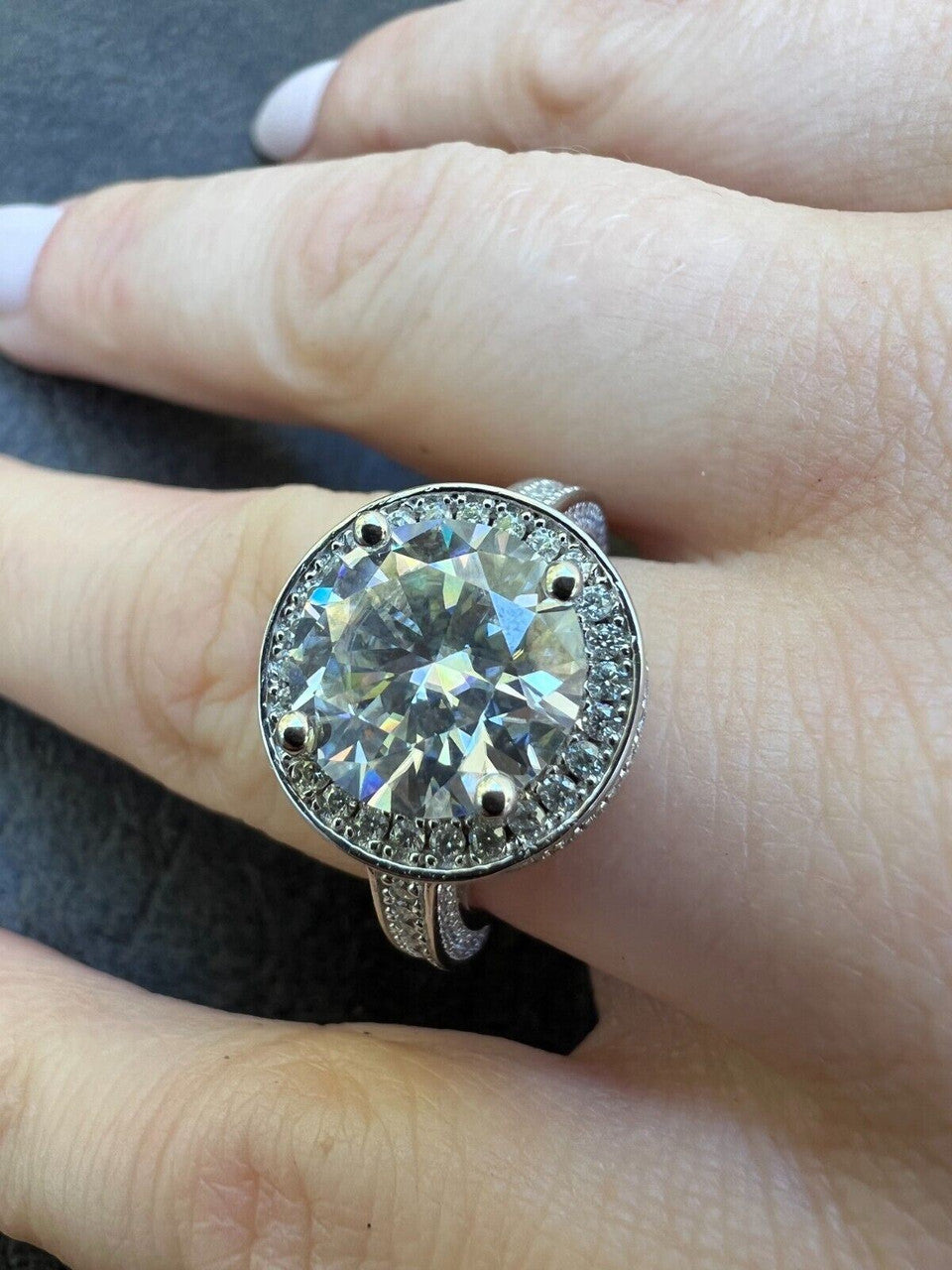 Large Cushion Cut Moissanite Engagement Ring Passes Diamond Tester 925 Vermeil Silver