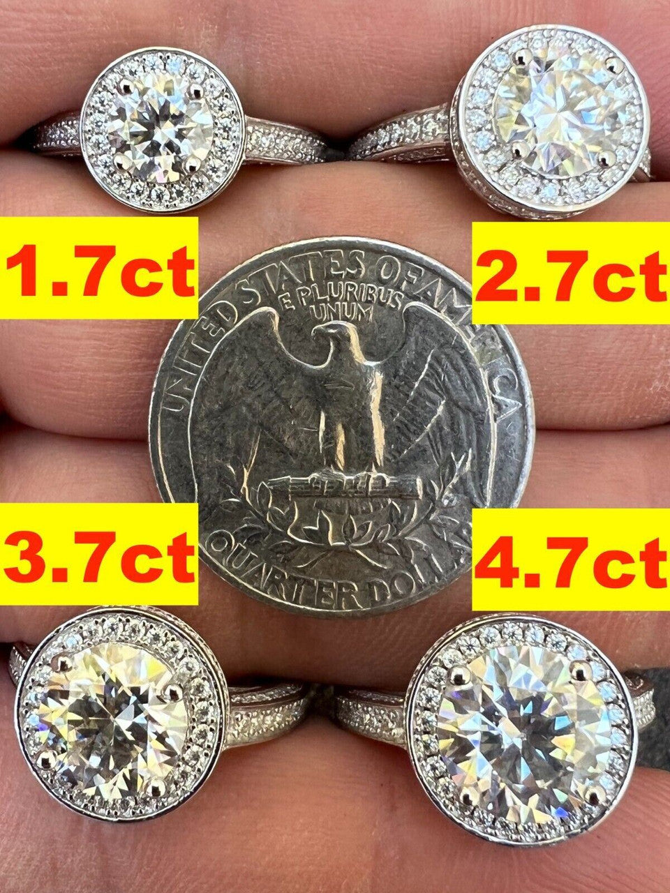 Large Cushion Cut Moissanite Engagement Ring Passes Diamond Tester 925 Vermeil Silver