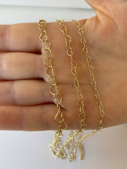 Real 14k Gold Over Solid 925 Sterling Silver Paperclip Heart Link Chain Necklace