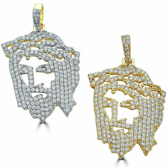 Real 14k Gold Over Sterling Silver 925 Mens Jesus Piece W. Chain Hip Hop Diamond