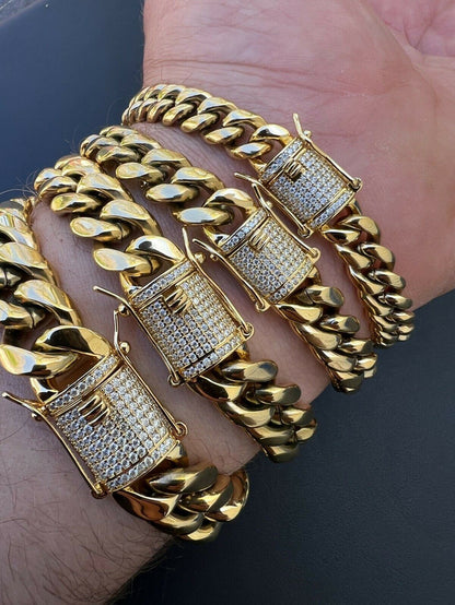 Real 14k Gold Vermeil Miami Cuban Bracelet Iced MOISSANITE Pass Diamond Testerv