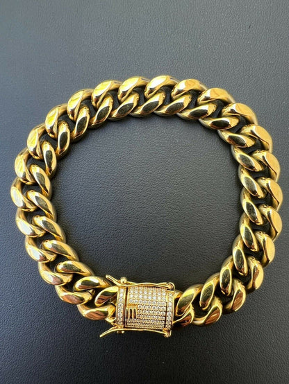 Real 14k Gold Vermeil Miami Cuban Bracelet Iced MOISSANITE Pass Diamond Testerv