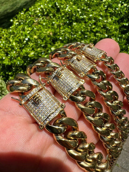 Real 14k Gold Vermeil Miami Cuban Bracelet Iced MOISSANITE Pass Diamond Testerv