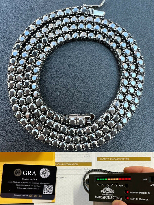 REAL 3mm Black MOISSANITE Tennis Chain Necklace - Passes Diamond Tester 14-24"