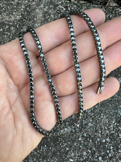 925 Sterling Silver 3mm Black MOISSANITE Oxidized Tennis Chain Necklace