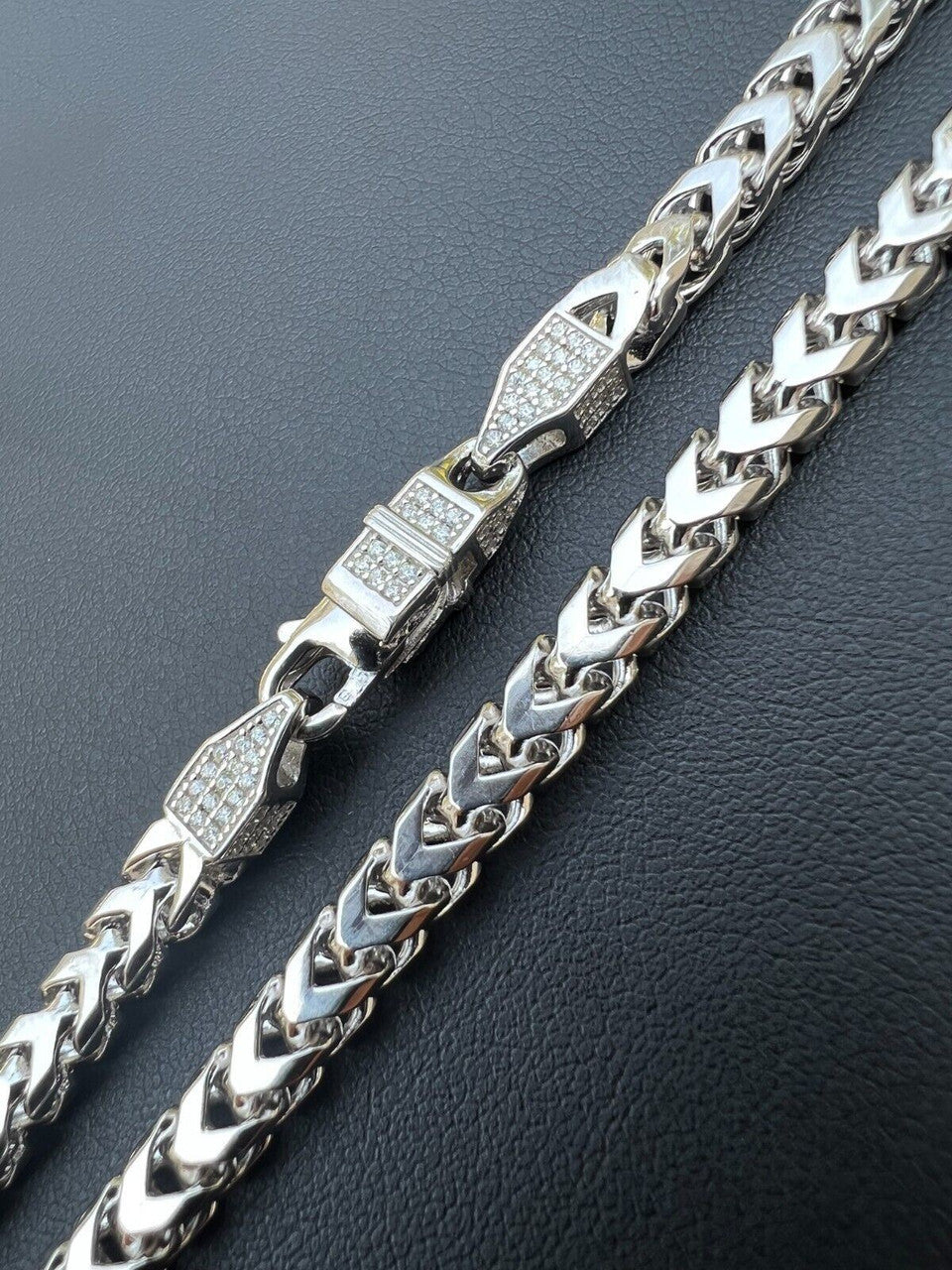 5mm Franco Link Bracelet 925 Sterling Silver Iced MOISSANITE Lock