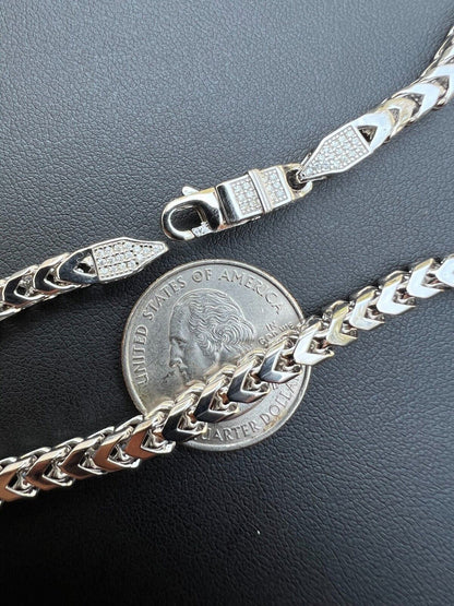 5mm Franco Link Bracelet 925 Sterling Silver Iced MOISSANITE Lock