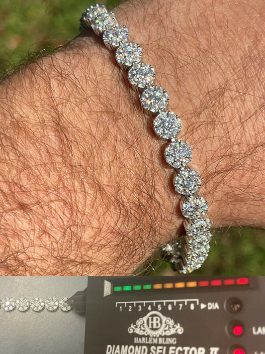 Real 9.5CT MOISSANITE 925 Silver Mens Iced Flooded Out Cluster Tennis Bracelet
