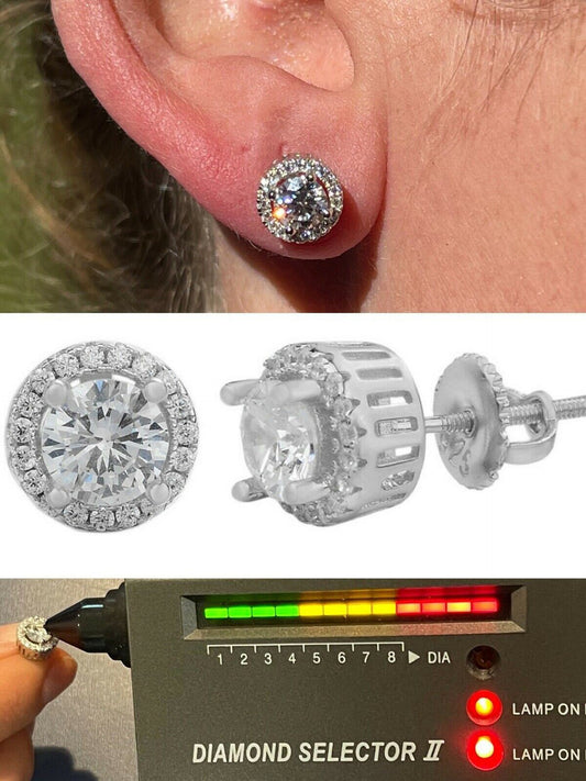 Real 925 Silver Iced Hip Hop Earrings Studs 1.2ct Moissanite - Pass Diamond Test