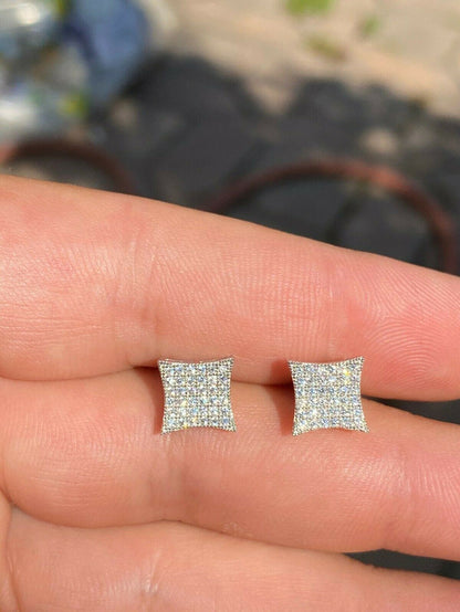 Real 925 Silver Iced Hip Hop Square Kite Earrings MOISSANITE Pass Diamond Tester