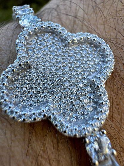 Real 925 Silver Iced Moissanite Clover Shape Tennis Bracelet Mens Ladies Hip Hop