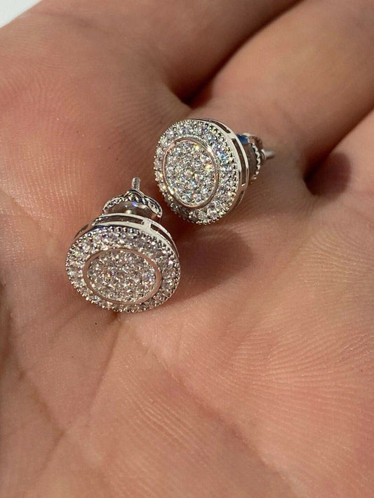 Real 925 Silver Iced Moissanite Hip Hop Men's Earrings Studs Pass Diamond Tester