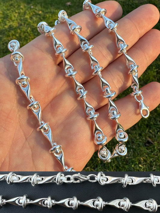 Real 925 Sterling Silver Custom 8mm Barbed Wire Link Chain Necklace Or Bracelet