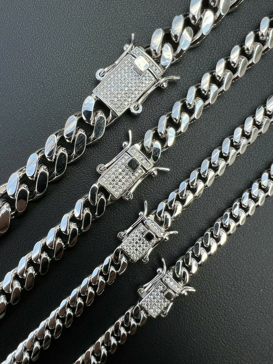 Real Miami Cuban Chain Necklace 925 Silver MOISSANITE Clasp Pass Diamond Tester