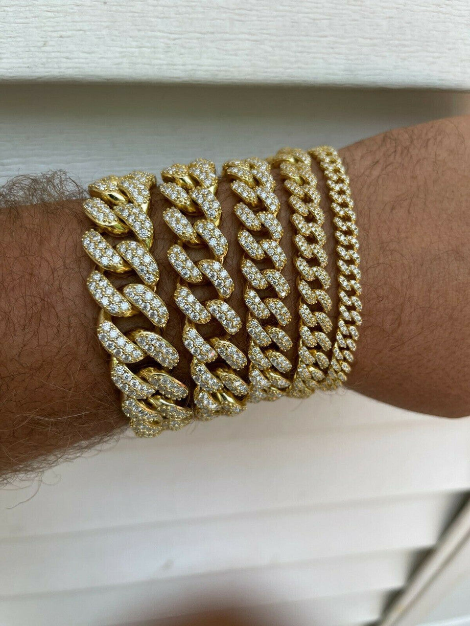 Yellow Gold Miami Curb Cuban Link Bracelet Vvs Moissanite Diamond 925 Sterling Silver Bracelet
