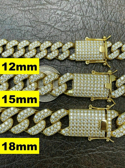 Yellow Gold Miami Curb Cuban Link Bracelet Vvs Moissanite Diamond 925 Sterling Silver Bracelet