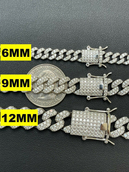 White Gold Miami Curb Cuban Link Bracelet Diamond Moissanite 925 Sterling Silver Bracelet