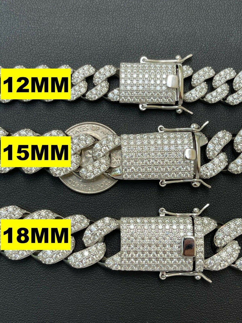 White Gold Miami Curb Cuban Link Bracelet Diamond Moissanite 925 Sterling Silver Bracelet