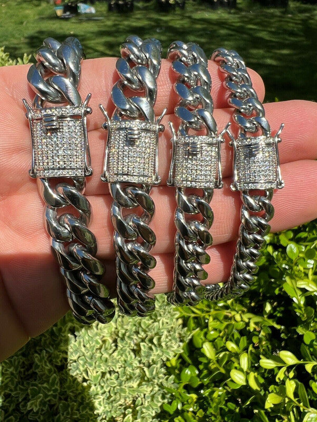 Real Miami Cuban Link Chain Bracelet Iced MOISSANITE Clasp Passes Diamond Tester