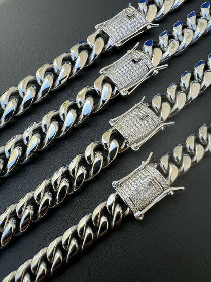 Real Miami Cuban Link Chain Necklace Iced MOISSANITE Clasp Passes Diamond Tester