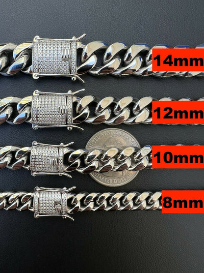 Real Miami Cuban Link Chain Necklace Iced MOISSANITE Clasp Passes Diamond Tester