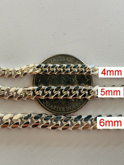 Miami Cuban Link Chain Necklace Box Clasp White Gold Over Real 925 Silver ITALY (4mm-10.5mm)