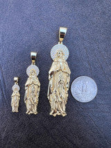 Real MOISSANITE 925 Silver 14k Gold Plated Virgin Mary Pendant Iced Necklace