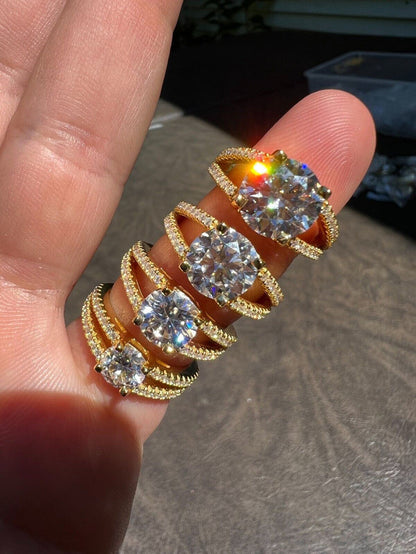 Real Moissanite Engagement Promise Ring 14k Gold Plated 925 Silver Diamond Test