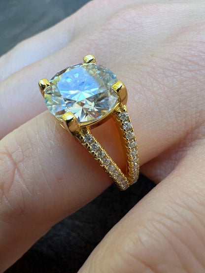Real Moissanite Engagement Promise Ring 14k Gold Plated 925 Silver Diamond Test