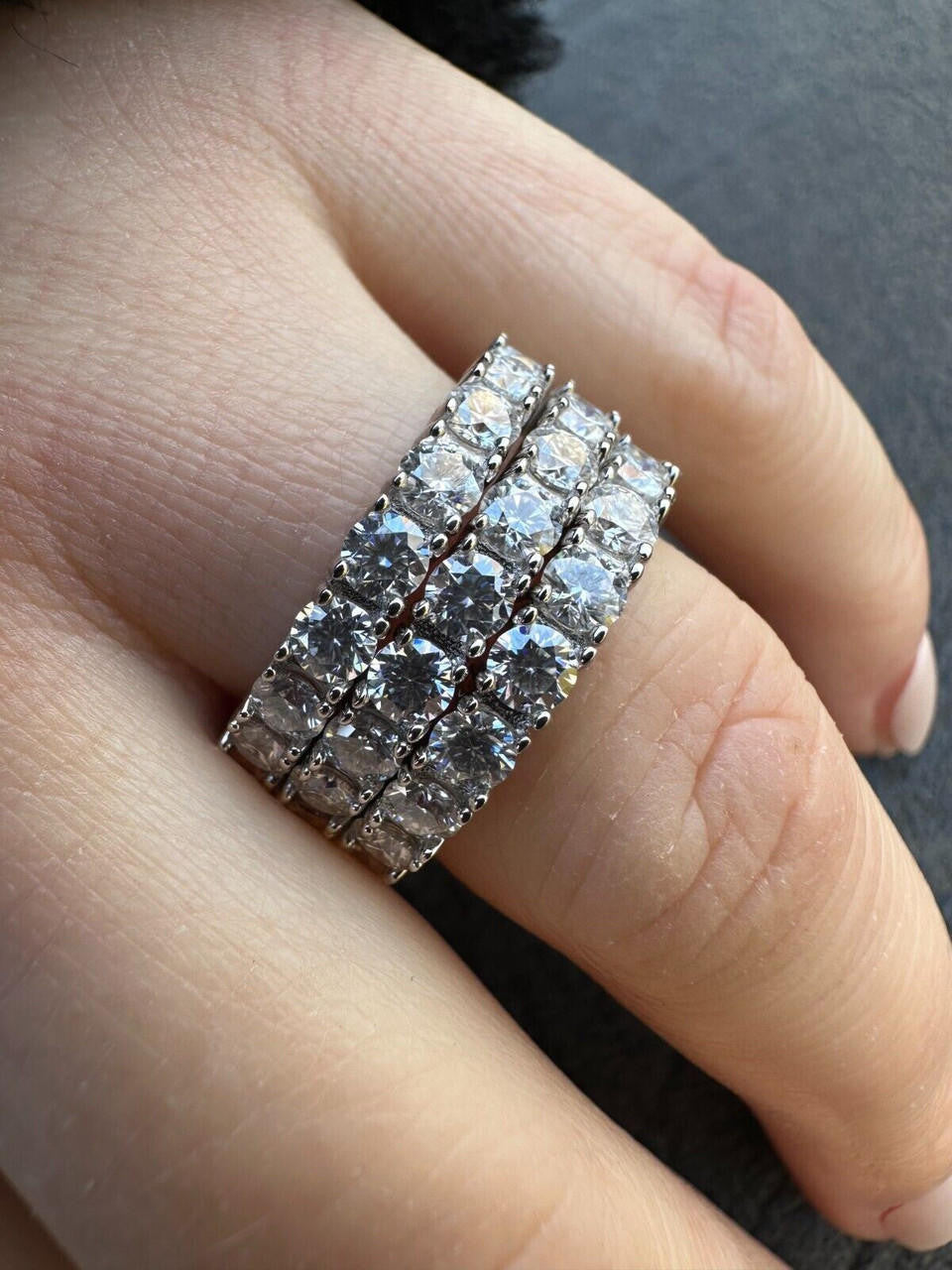 Moissanite Eternity Band Wedding Ring Passes Diamond Tester 925 Silver (2-5mm)