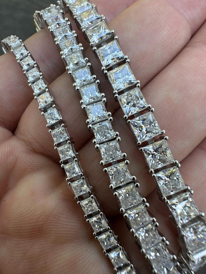 REAL MOISSANITE Iced Square Princess Cut Tennis Bracelet 925 Silver 3-5mm 6-8.5"