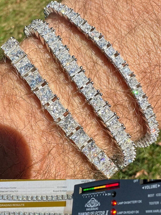 REAL MOISSANITE Iced Square Princess Cut Tennis Bracelet 925 Silver 3-5mm 6-8.5"